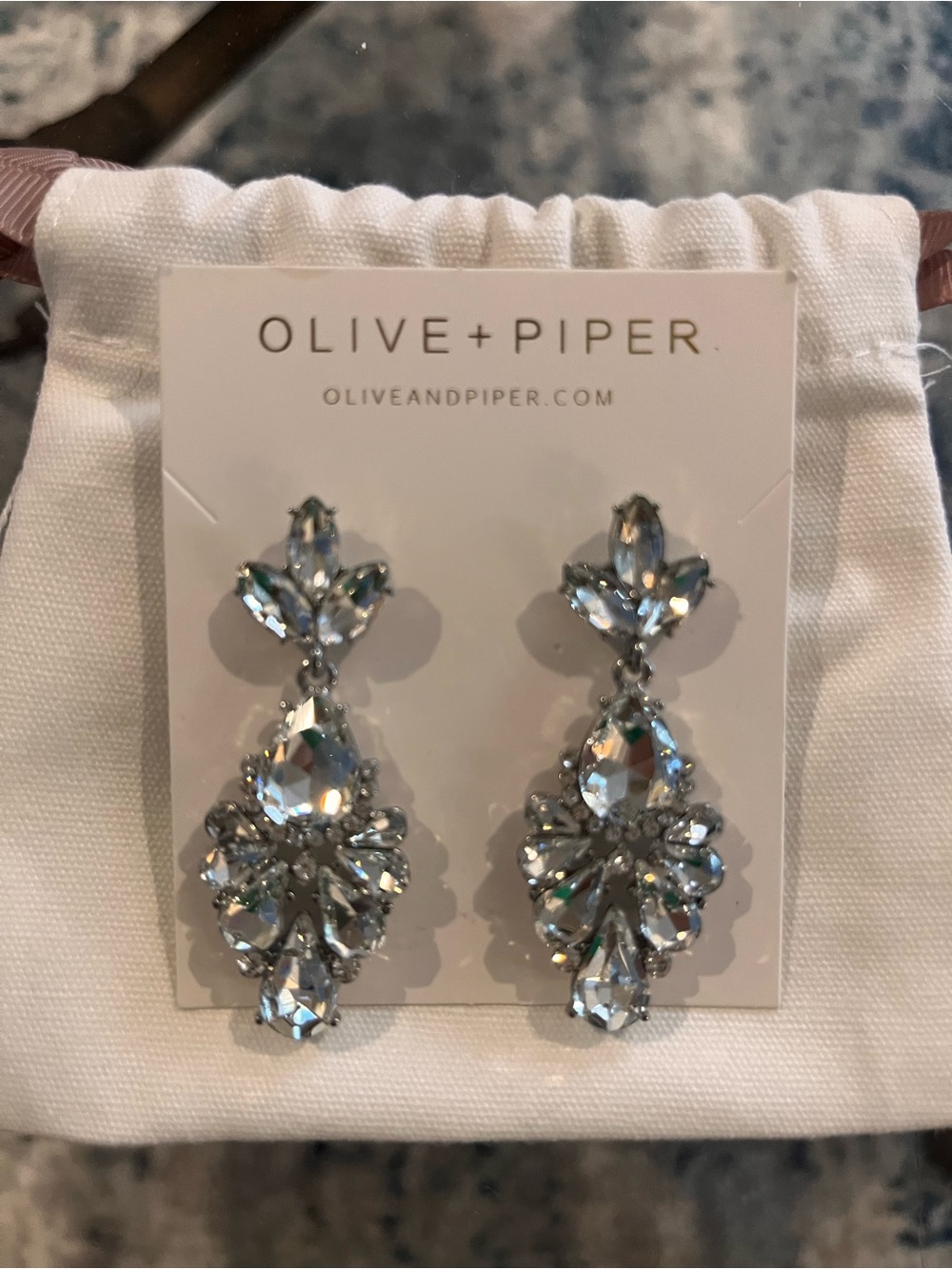 Olive + Piper Silver Crystal Statement Drop Earrings